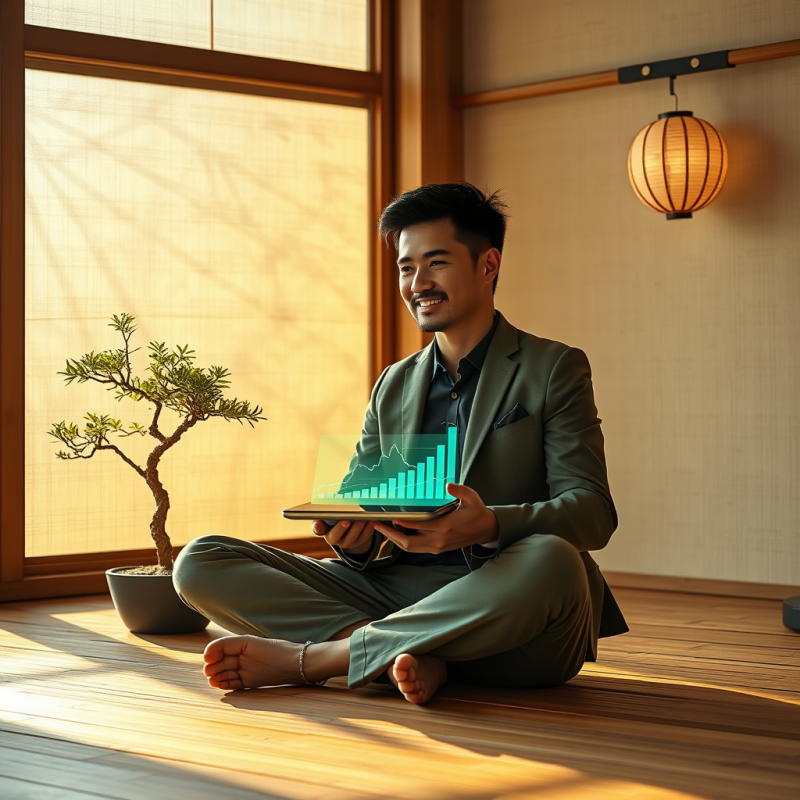 Man in Suit Viewing Financial Graph