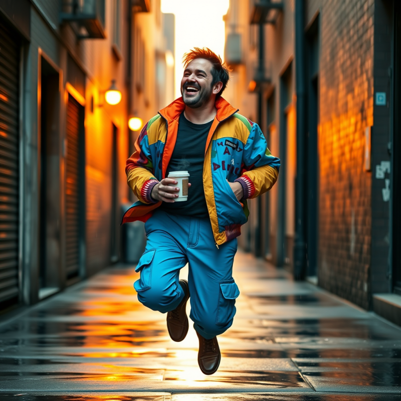 Joyful Runner in Urban Setting