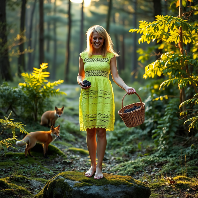 Woman in Yellow Dress with Berries