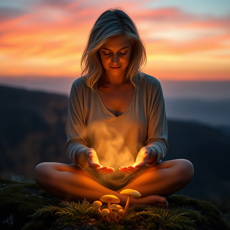 Meditating Woman with Mushrooms