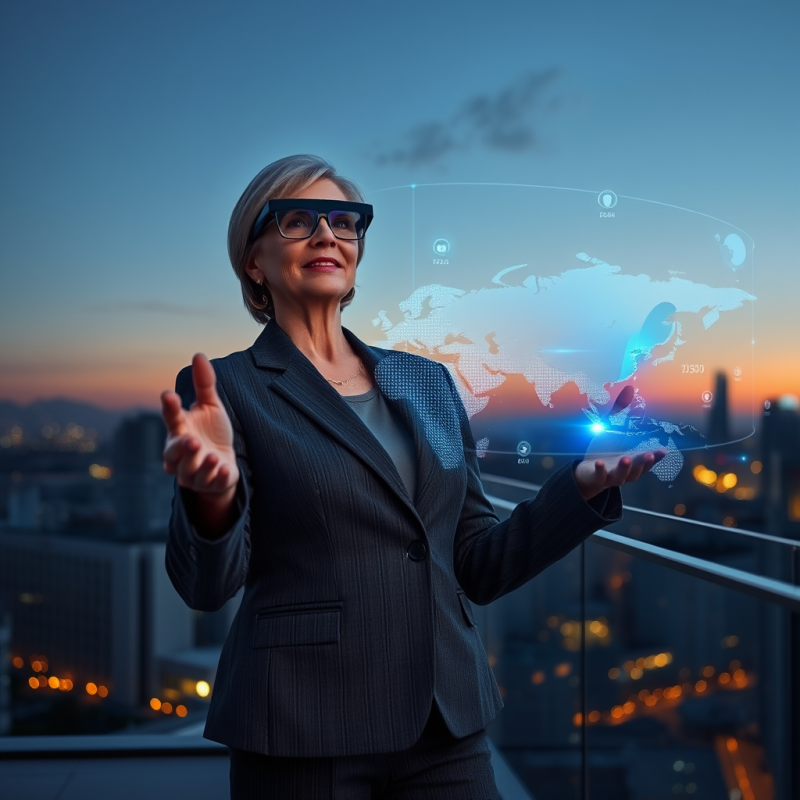 Businesswoman with Futuristic Globe Interface