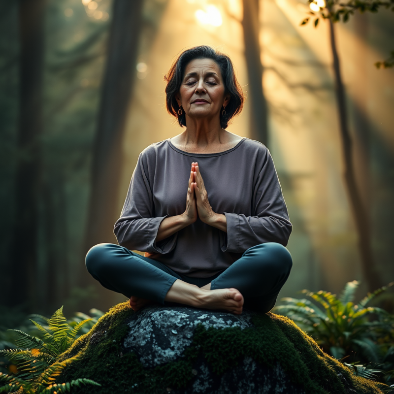 Meditating Woman in Forest