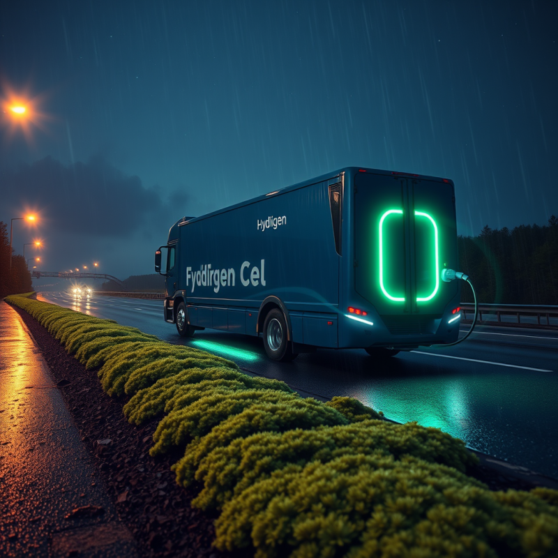 Electric Bus on Rainy Highway