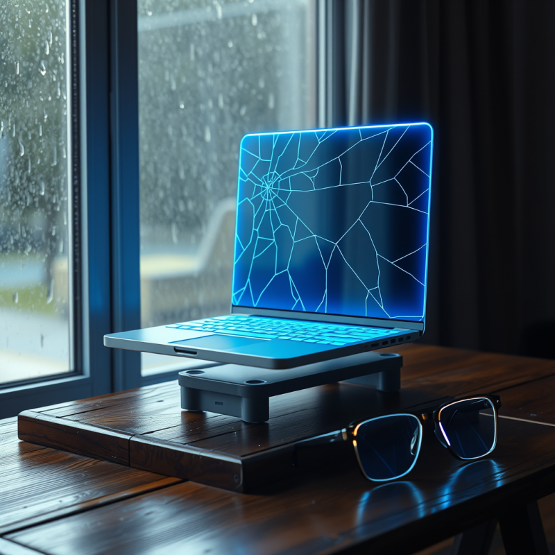 Holographic Laptop on Wooden Table
