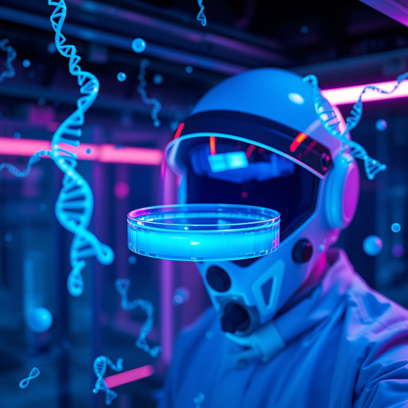 Scientist in Helmet Holding Petri Dish