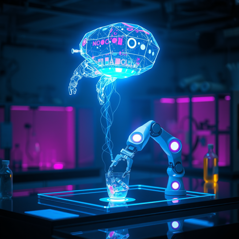 Glowing Robot Brain in Lab