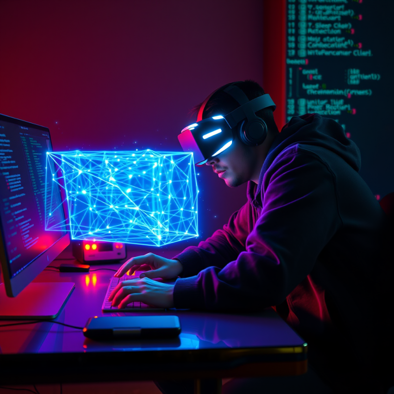 Coder Wearing Vr Headset Coding