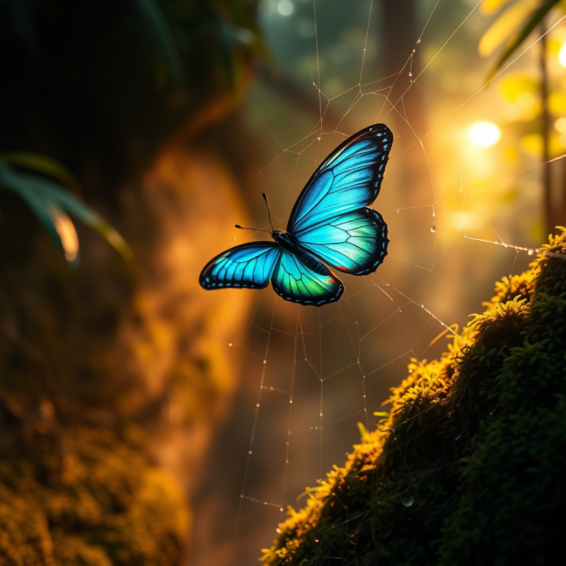 Blue Butterfly on Spider Web
