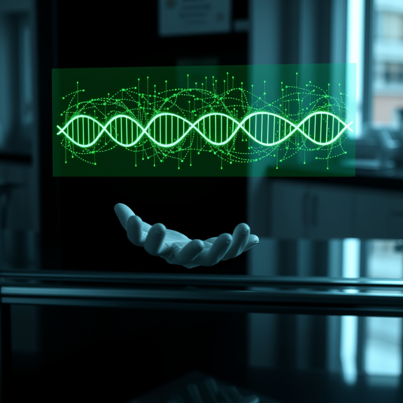 Hand Holding Digital Dna Strand