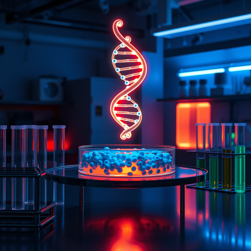 Neon Dna Helix in Lab Setting