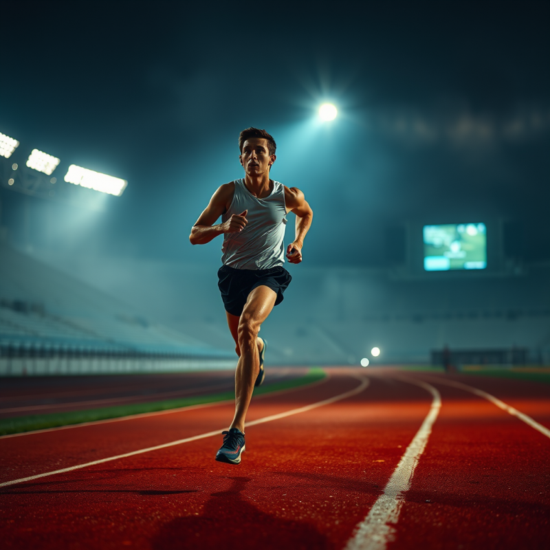 Athlete Running on Night Track