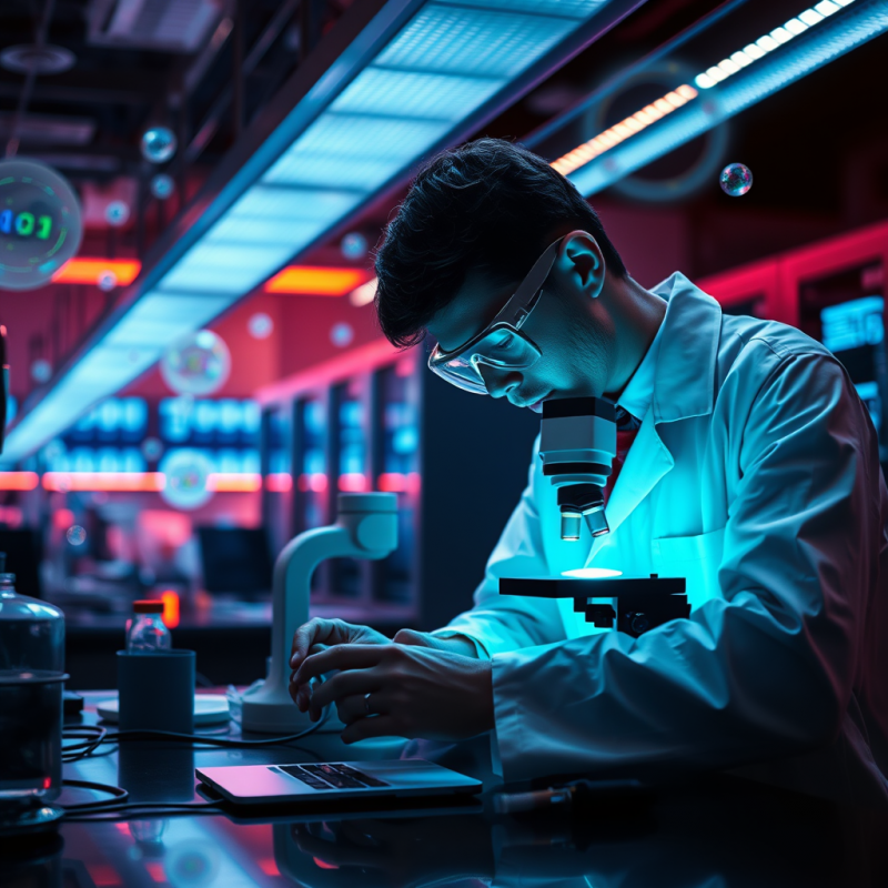 Scientist Examining Sample Under Microscope