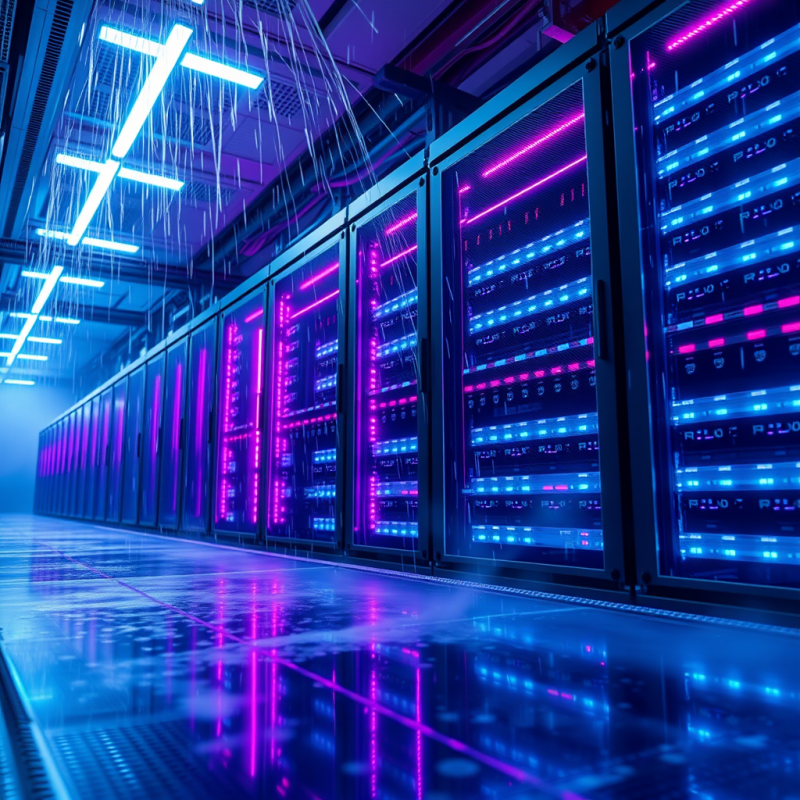 Neon-illuminated Data Center