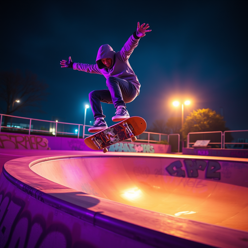 Skateboarder Performing Trick in Bowl