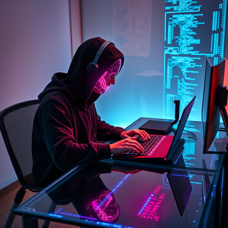 Cyberpunk Hacker with Glowing Face