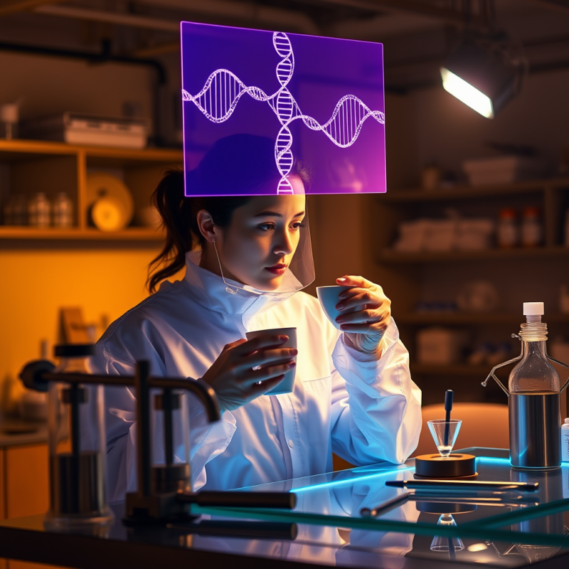 Scientist with Dna Hologram in Lab