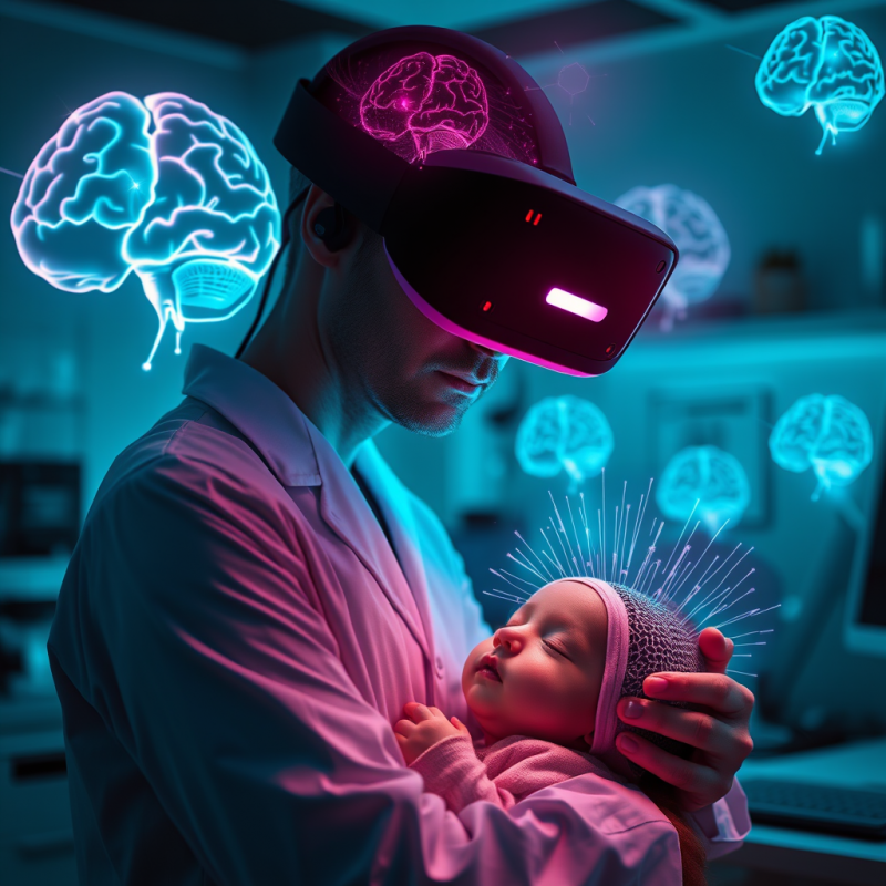 Doctor Holding Baby with Vr Brain Scan