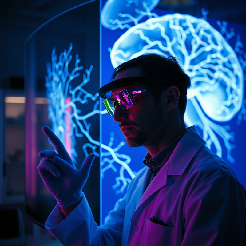 Scientist in a Virtual Reality Brain Simulation