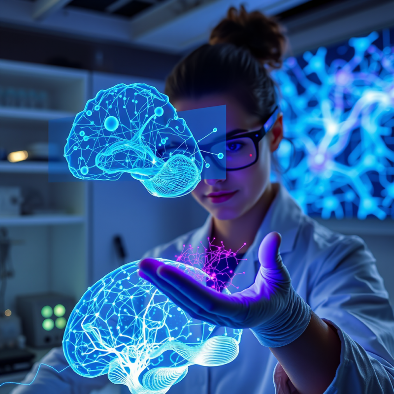 Scientist Holding Digital Brain Model