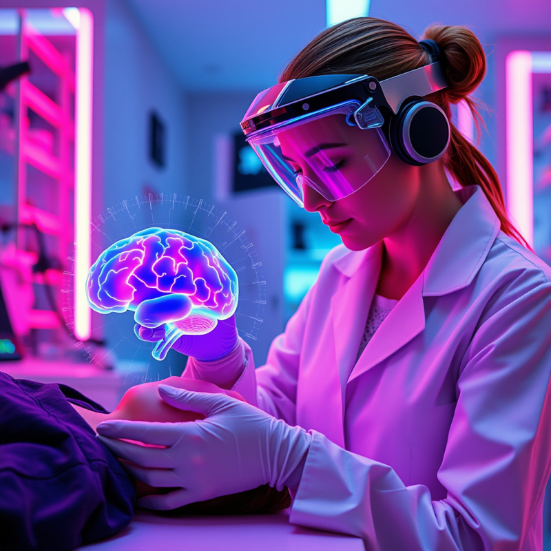 Neuroscientist Analyzing Glowing Brain
