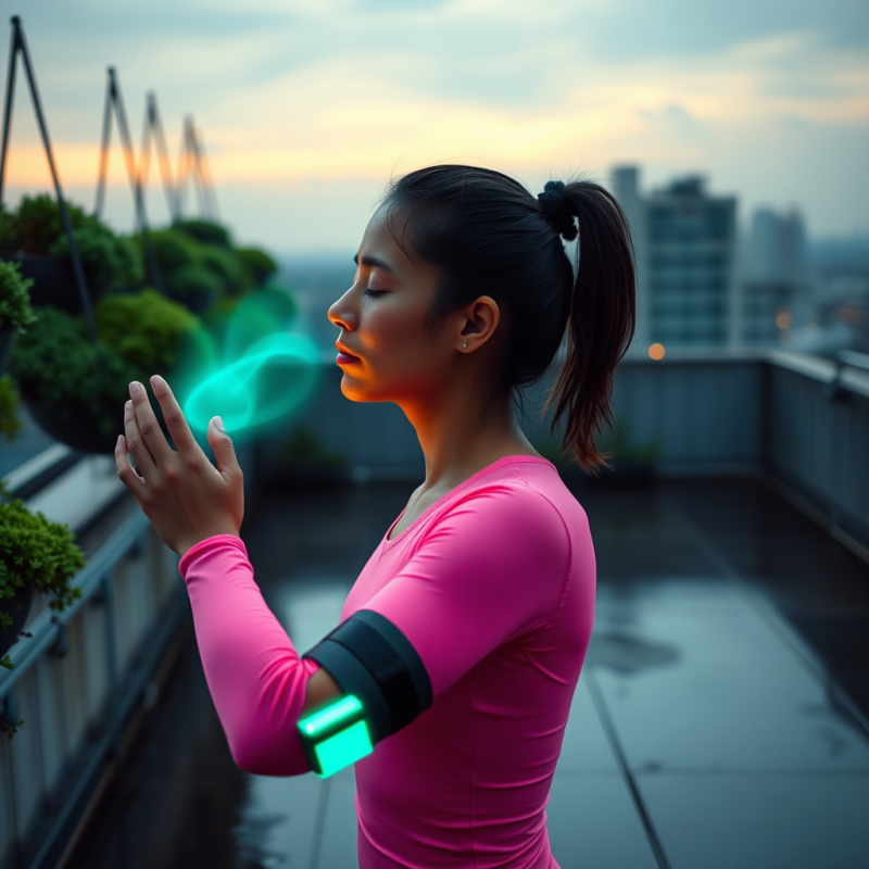 Woman Meditating with Glowing Bracelet