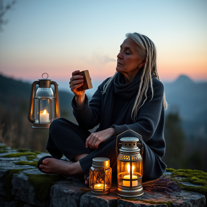 Contemplative Woman with Lanterns