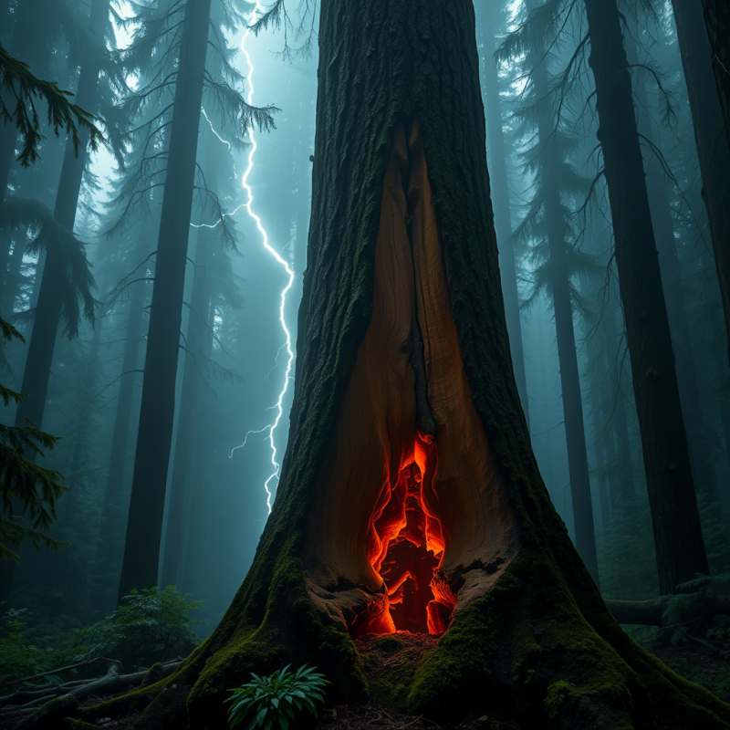 Ancient Tree with Lightning and Glow