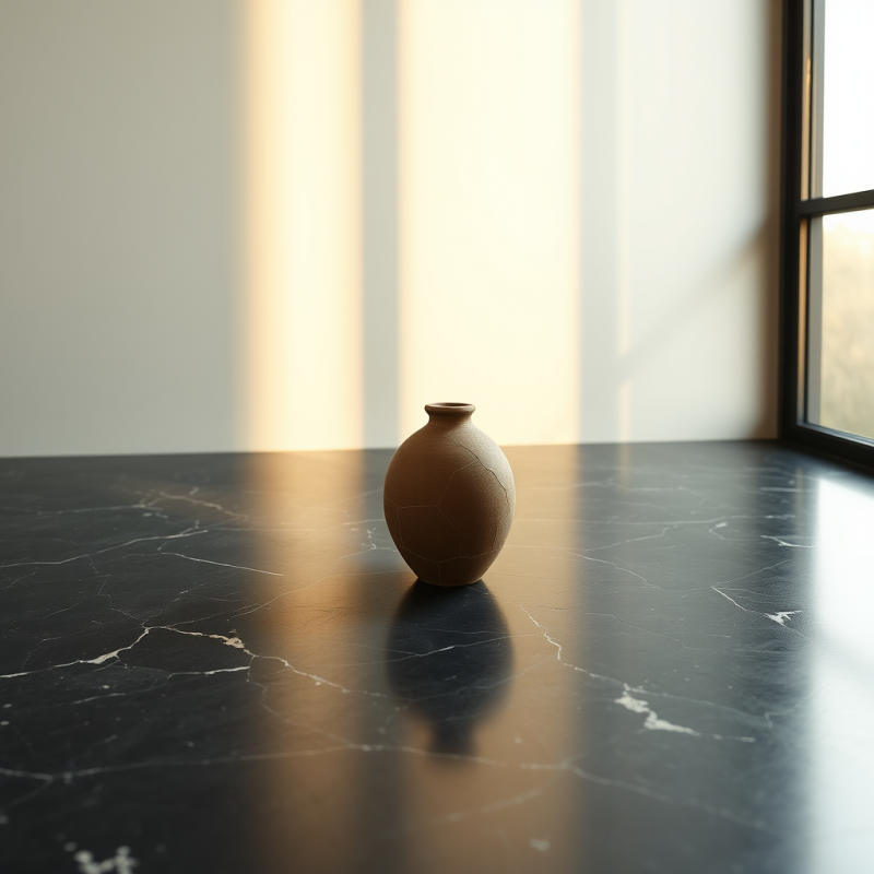 Terracotta Vase on Black Marble