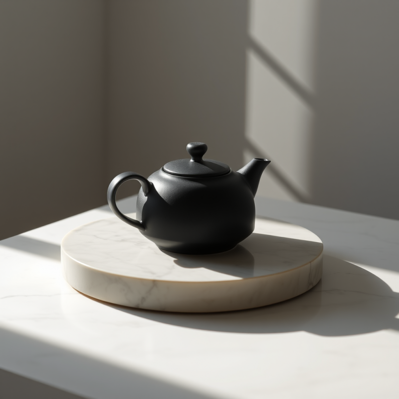 Black Teapot on Marble Tray