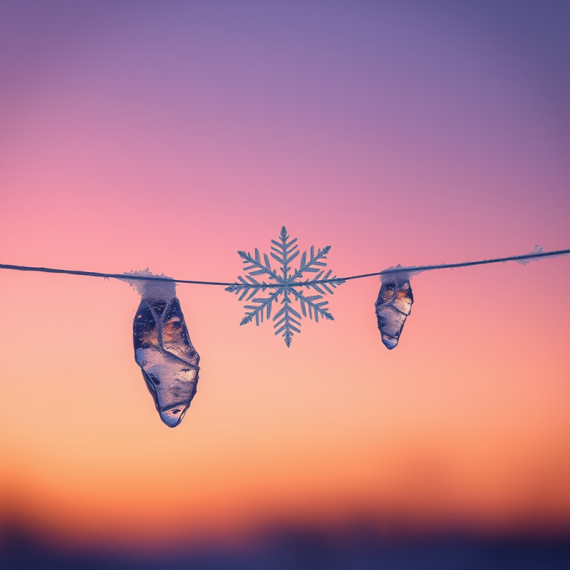 Frozen Snowflake Garland Against Sunset