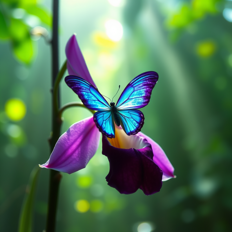 Blue Butterfly on Purple Flower