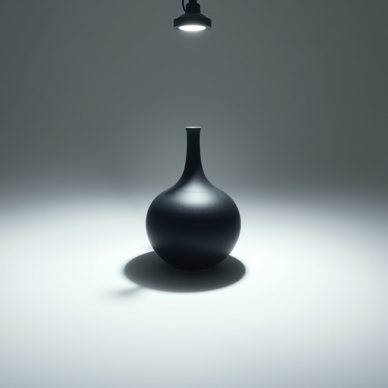 Black Ceramic Vase Under Spotlight