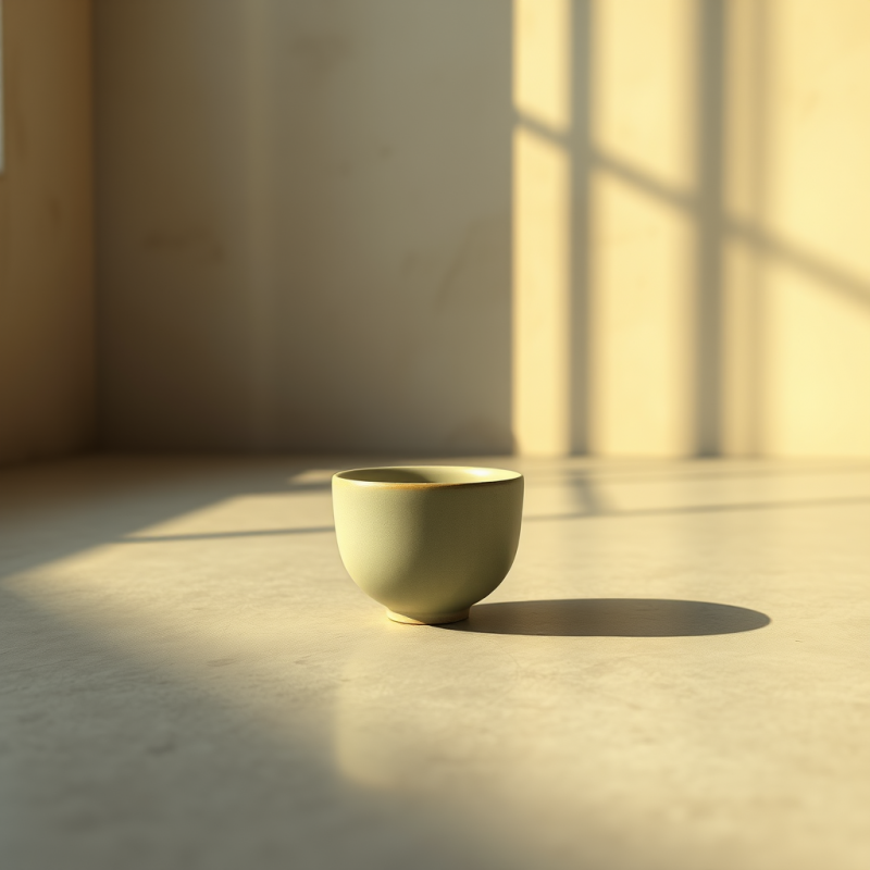 Green Ceramic Cup in Sunlit Room