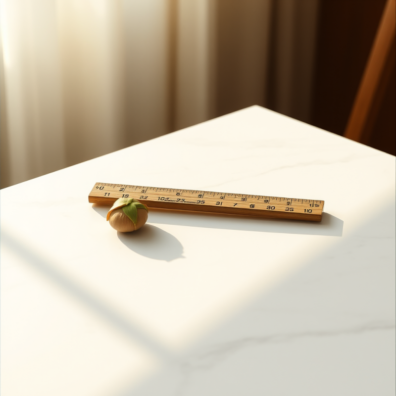 Wooden Ruler and Nut on Marble Surface