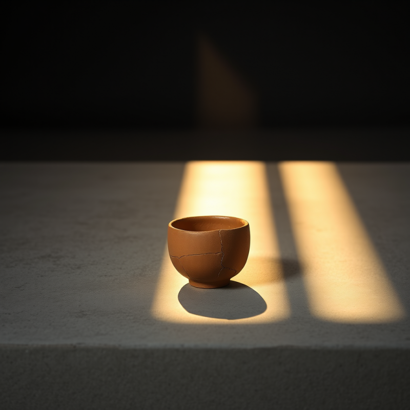 Cracked Ceramic Cup in Sunlight