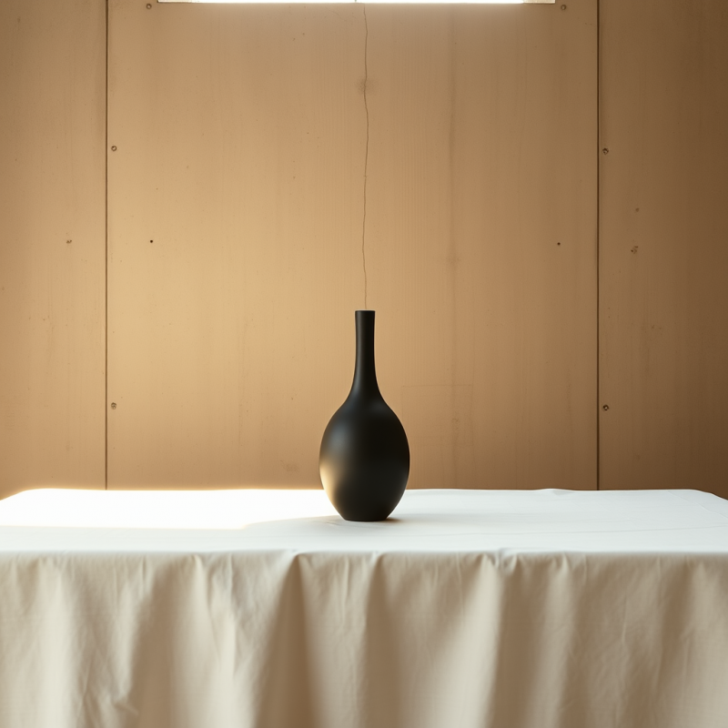 Black Vase on White Tablecloth