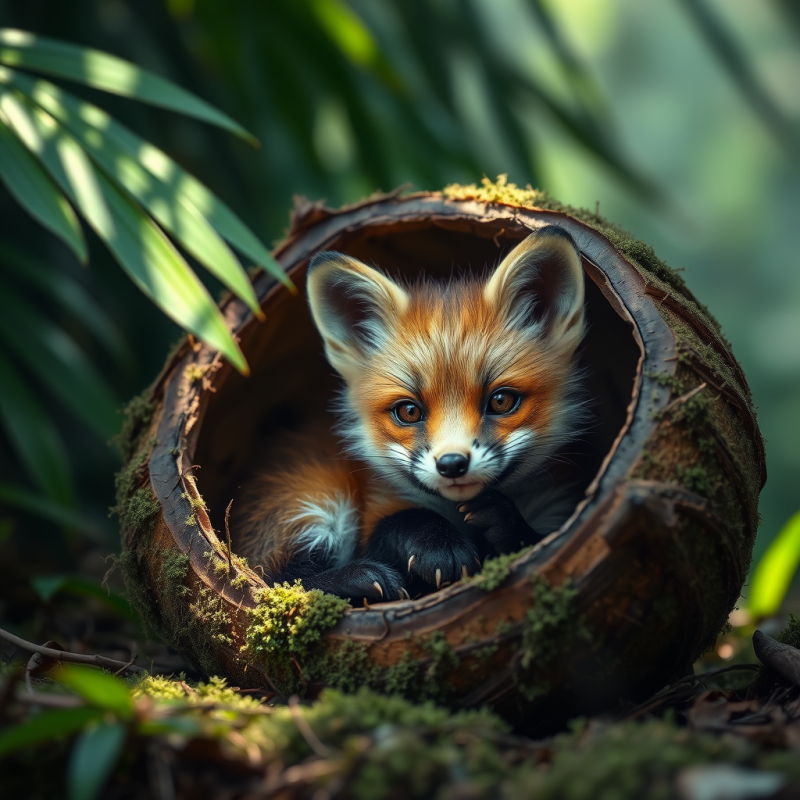 Cute Fox Cub in Mossy Hollow