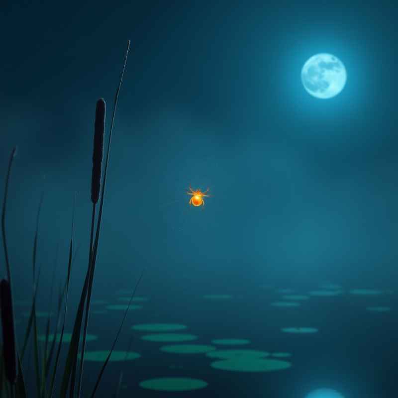 Moonlit Pond with Spider