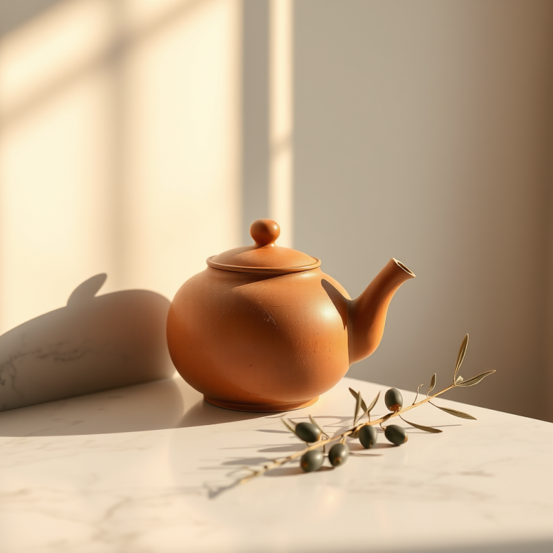 Ceramic Teapot with Olive Branch
