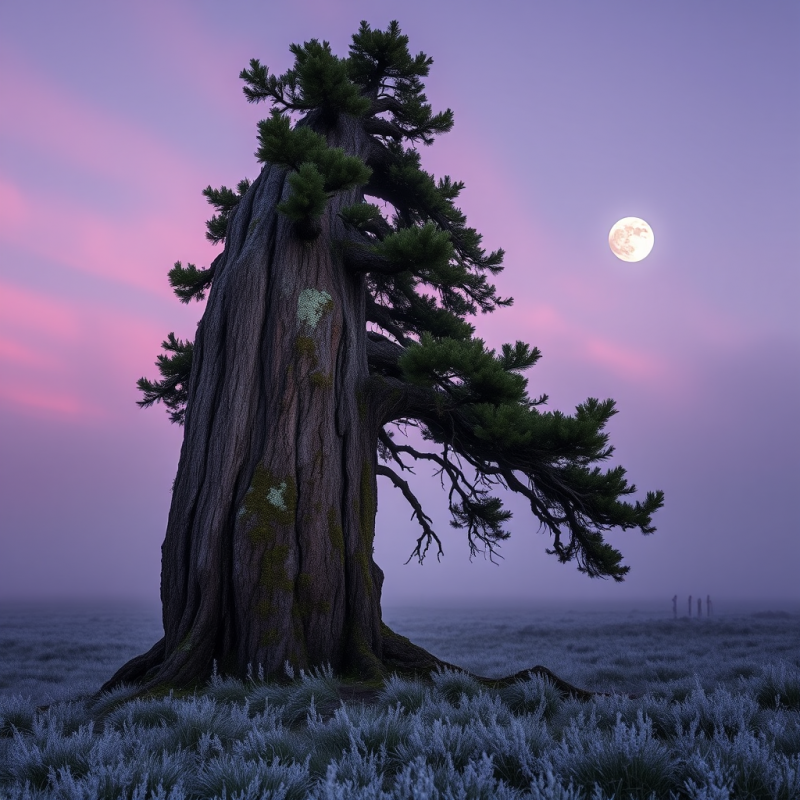 Ancient Pine Tree Under Full Moon