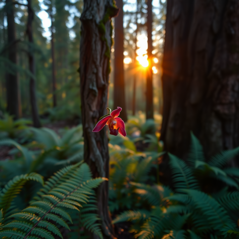 Red Orchid Blooming in Forest