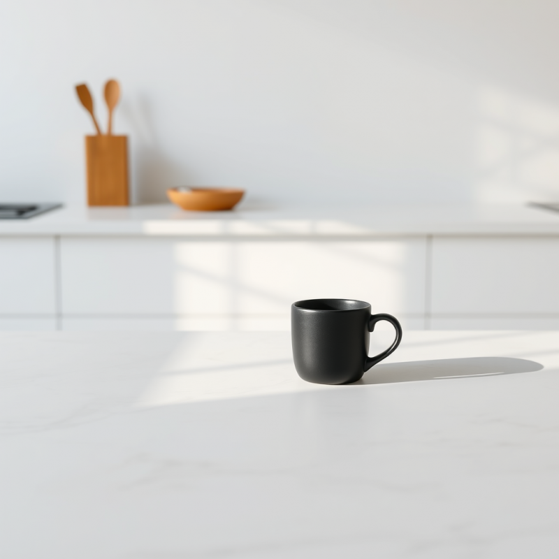 Black Mug on White Marble Counter