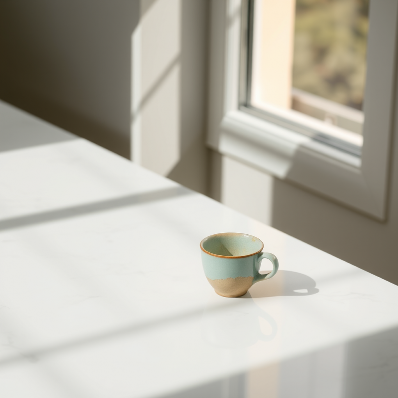 Teacup on Marble Countertop by Window