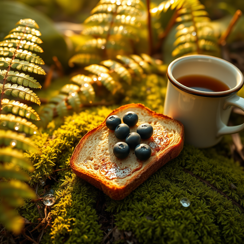 Blueberry Toast with Coffee in Forest