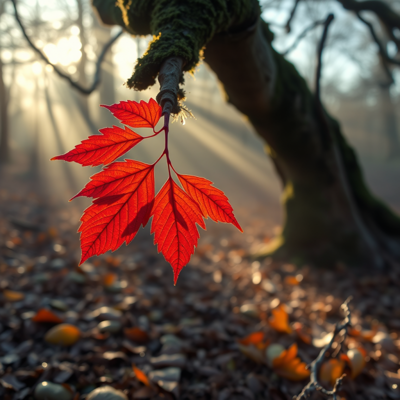 Autumn Leaf in Foggy Forest