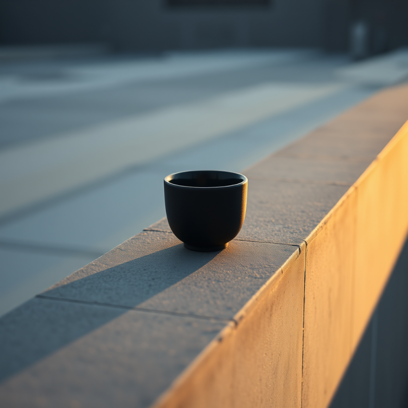 Black Cup on Concrete Balcony