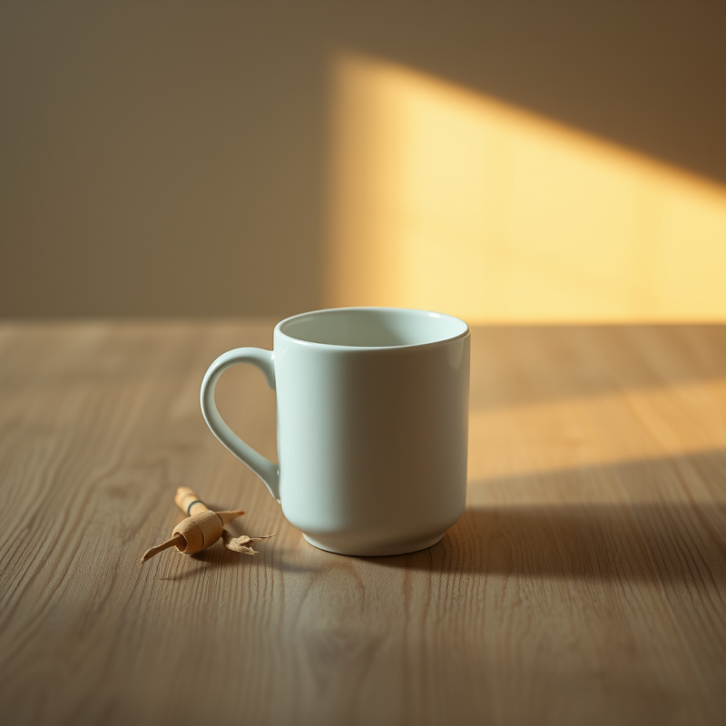 Sunlit Cup on Wooden Table
