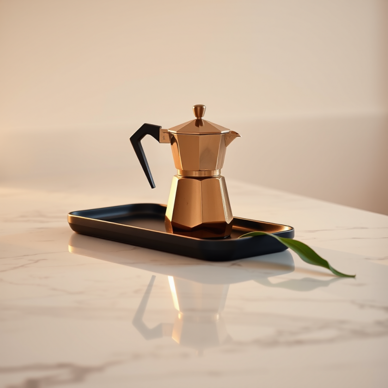 Golden Moka Pot on Marble Tray