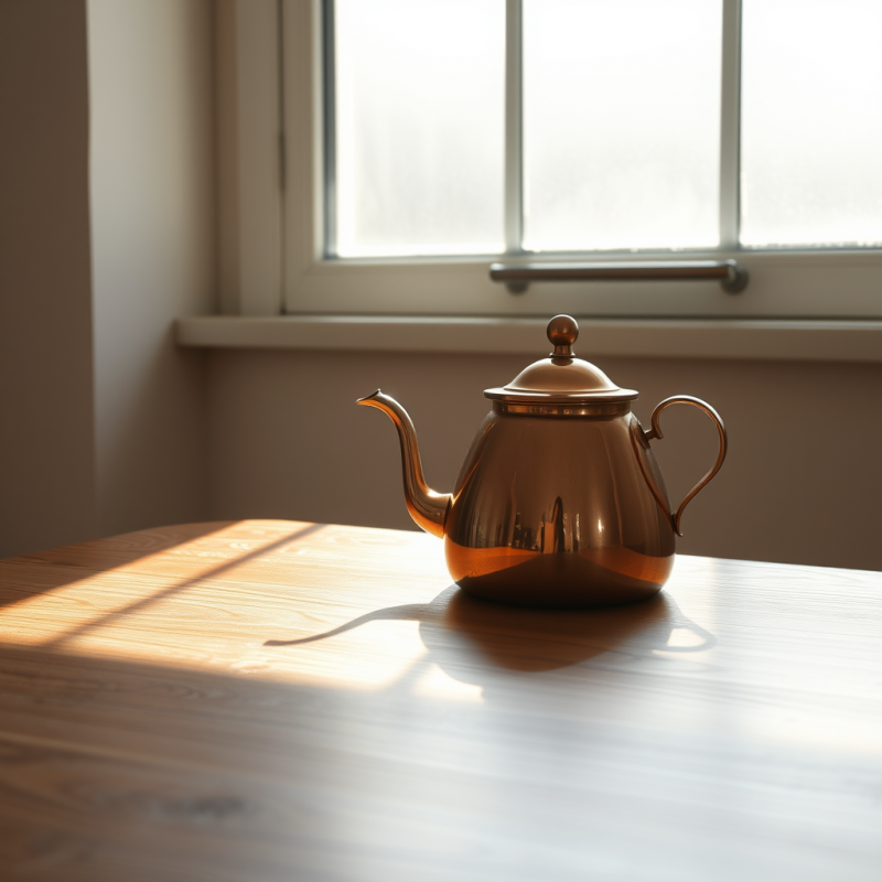 Copper Tea Pot on Wooden Table