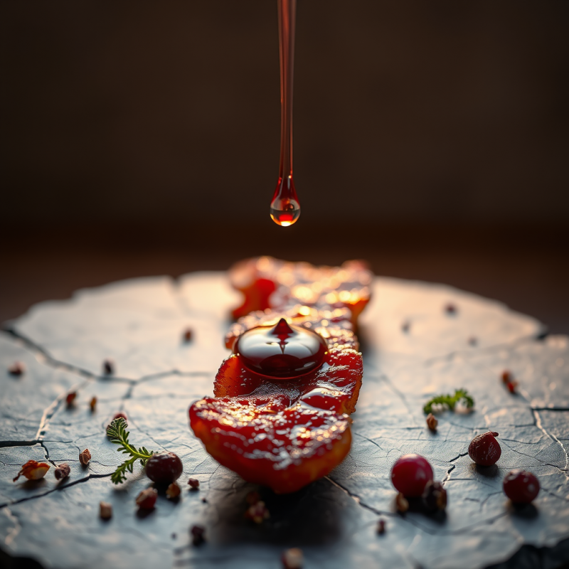 A Single Droplet Of Crimson Elderberry Syrup Hangs Suspen...